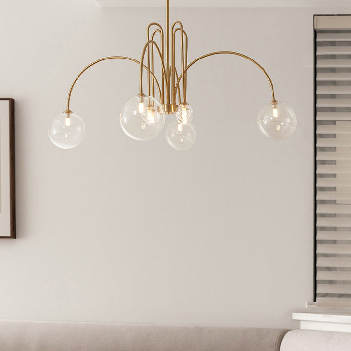 Lustre Contemporain Nordique à Tige Courbée Branche Orbe en Verre Cuivré 4/6/8 Lumières Pour Salon 