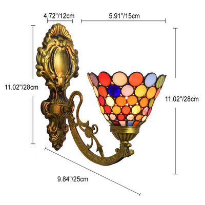 Traditional Tiffany Carved Curved Pole Cone Stained Glass Iron 1-Light Wall Sconce Lamp For Living Room