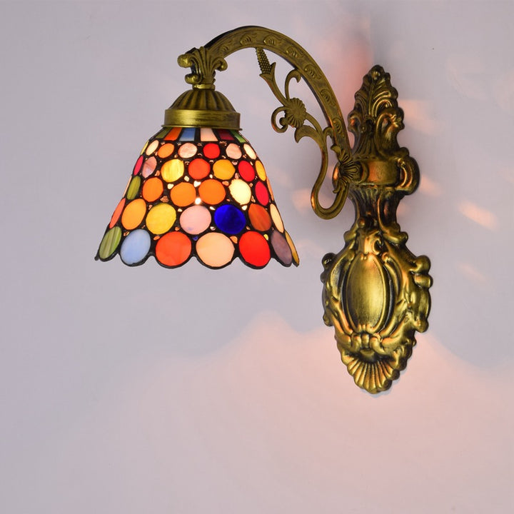 Applique murale en verre teinté Tiffany traditionnel sculpté en fer à 1 lumière pour salon 