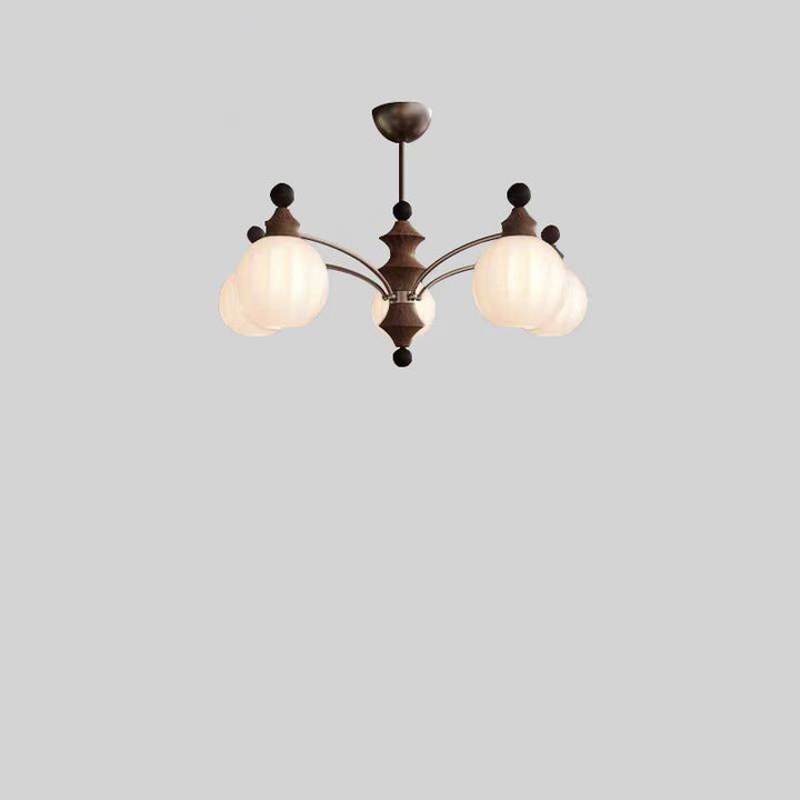 Rama de vidrio contemporánea retro con pantalla de vidrio en forma de orbe, marco de hardware de madera, lámpara de araña de 3/5/8 luces para sala de estar 