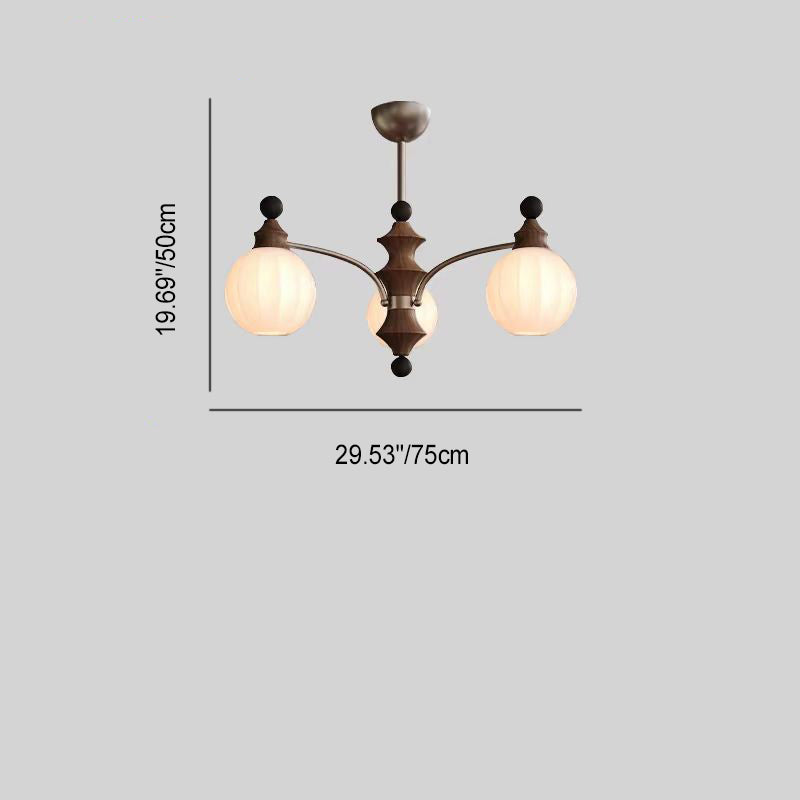 Rama de vidrio contemporánea retro con pantalla de vidrio en forma de orbe, marco de hardware de madera, lámpara de araña de 3/5/8 luces para sala de estar 