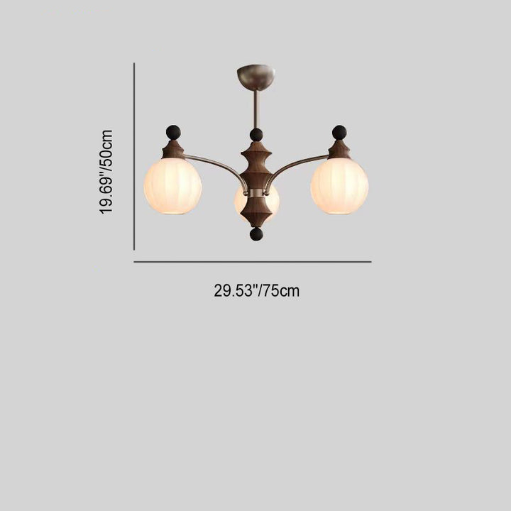 Rama de vidrio contemporánea retro con pantalla de vidrio en forma de orbe, marco de hardware de madera, lámpara de araña de 3/5/8 luces para sala de estar 