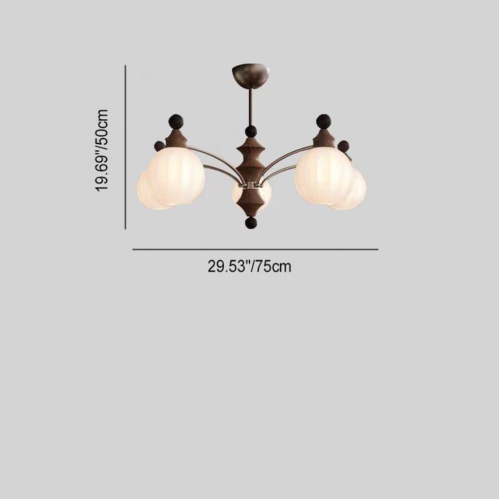 Rama de vidrio contemporánea retro con pantalla de vidrio en forma de orbe, marco de hardware de madera, lámpara de araña de 3/5/8 luces para sala de estar 