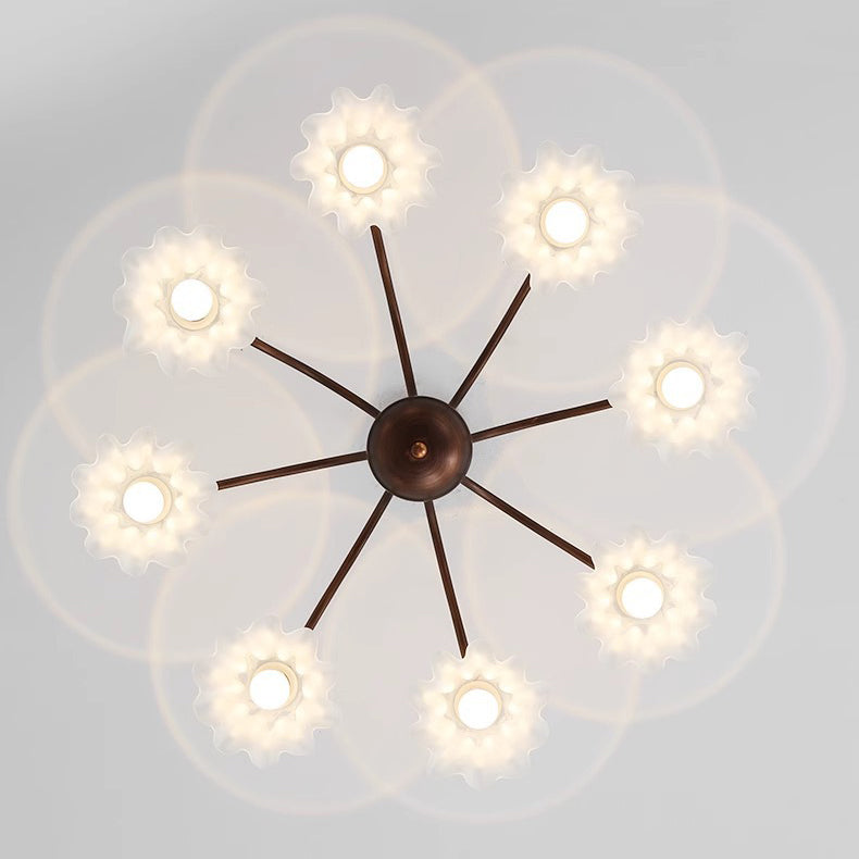 Contemporary Creative Branch Flower Glass Shade Hardware Frame 4/6/8 Chandelier For Living Room