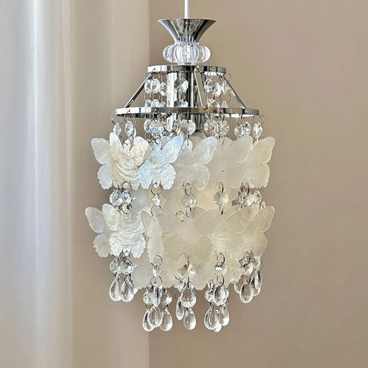 Contemporary Creative Round Shell Butterfly Grape Shape Glass Hardware 1-Light Pendant Light For Living Room
