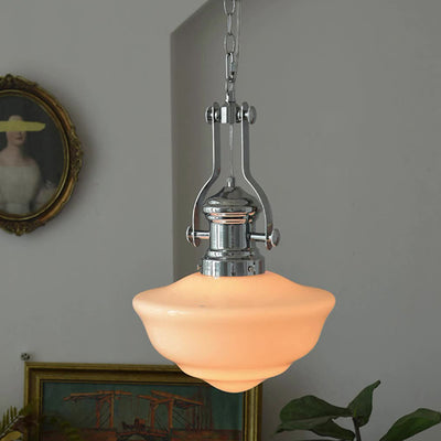 Zeitgenössische Retro Runde Kuppel Eisen Glas Schirm 1-Licht Pendelleuchte Für Wohnzimmer 
