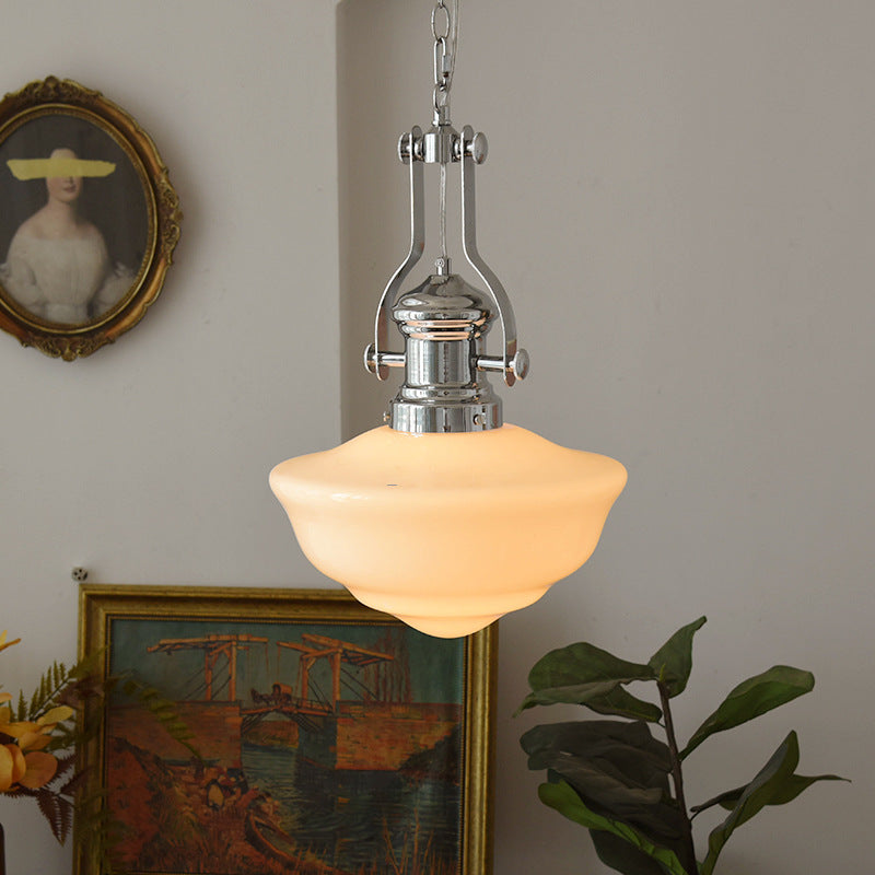 Zeitgenössische Retro Runde Kuppel Eisen Glas Schirm 1-Licht Pendelleuchte Für Wohnzimmer 