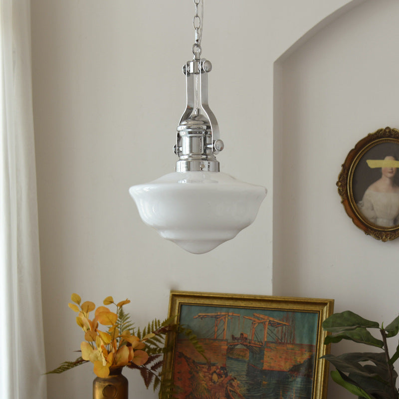 Zeitgenössische Retro Runde Kuppel Eisen Glas Schirm 1-Licht Pendelleuchte Für Wohnzimmer 