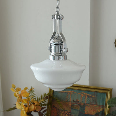 Zeitgenössische Retro Runde Kuppel Eisen Glas Schirm 1-Licht Pendelleuchte Für Wohnzimmer 