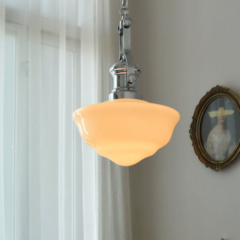 Zeitgenössische Retro Runde Kuppel Eisen Glas Schirm 1-Licht Pendelleuchte Für Wohnzimmer 