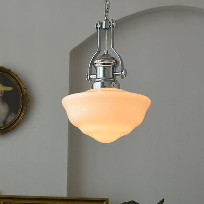 Zeitgenössische Retro Runde Kuppel Eisen Glas Schirm 1-Licht Pendelleuchte Für Wohnzimmer 