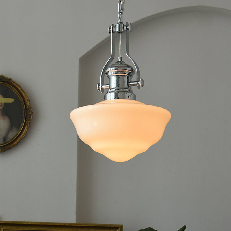 Zeitgenössische Retro Runde Kuppel Eisen Glas Schirm 1-Licht Pendelleuchte Für Wohnzimmer 