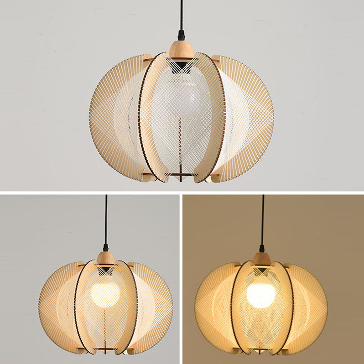 Suspension lumineuse à 1 ampoule en forme de cage à oiseaux ronde japonaise traditionnelle en bois et corde de chanvre pour salon 