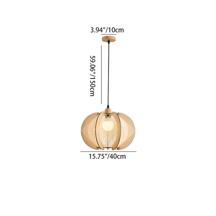 Suspension lumineuse à 1 ampoule en forme de cage à oiseaux ronde japonaise traditionnelle en bois et corde de chanvre pour salon 