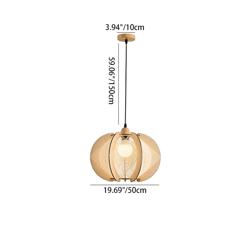Suspension lumineuse à 1 ampoule en forme de cage à oiseaux ronde japonaise traditionnelle en bois et corde de chanvre pour salon 