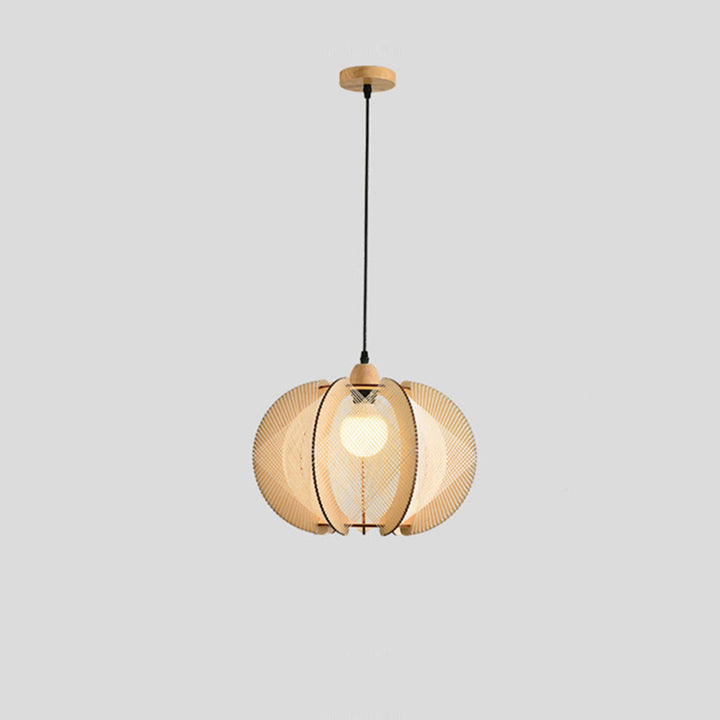 Suspension lumineuse à 1 ampoule en forme de cage à oiseaux ronde japonaise traditionnelle en bois et corde de chanvre pour salon 