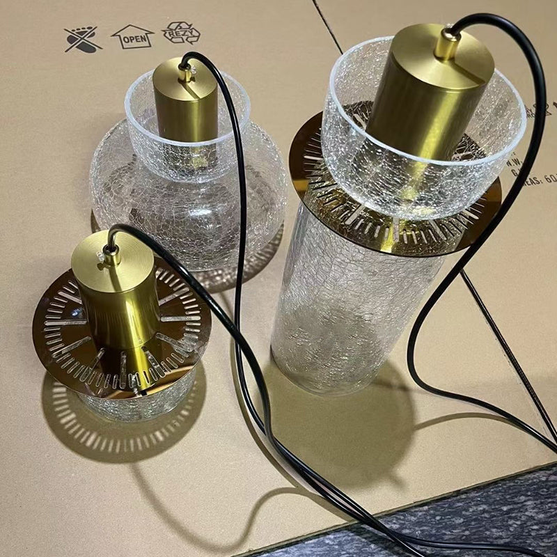 Lustre LED en verre craquelé cylindrique rond de luxe contemporain pour salon 