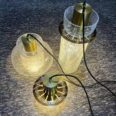 Lustre LED en verre craquelé cylindrique rond de luxe contemporain pour salon 