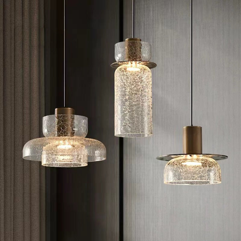 Lustre LED en verre craquelé cylindrique rond de luxe contemporain pour salon 