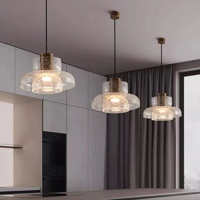 Lustre LED en verre craquelé cylindrique rond de luxe contemporain pour salon 