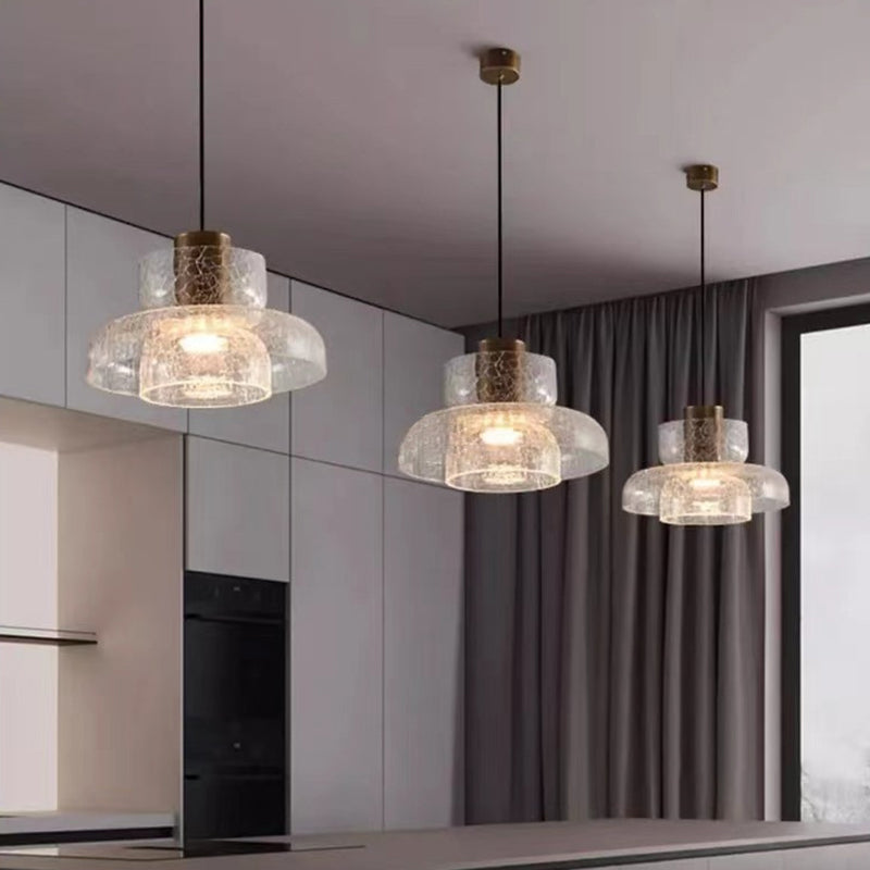 Lustre LED en verre craquelé cylindrique rond de luxe contemporain pour salon 