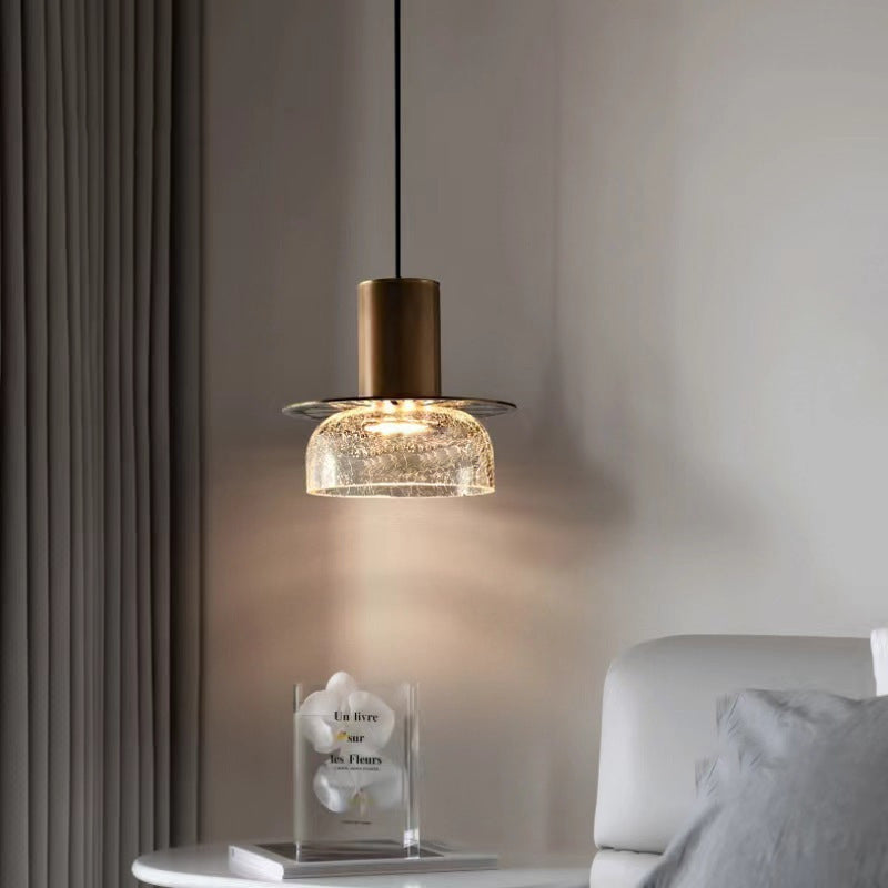 Lustre LED en verre craquelé cylindrique rond de luxe contemporain pour salon 