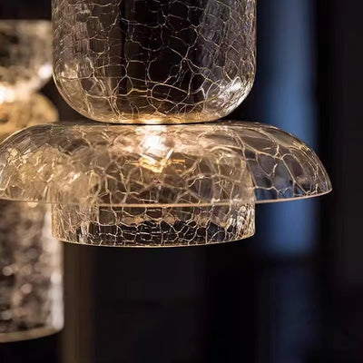 Lustre LED en verre craquelé cylindrique rond de luxe contemporain pour salon 