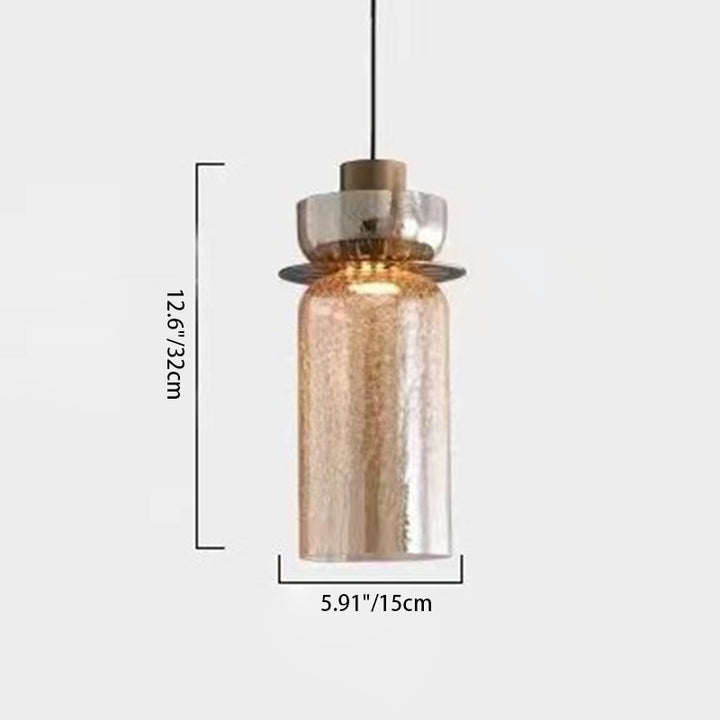 Lustre LED en verre craquelé cylindrique rond de luxe contemporain pour salon 