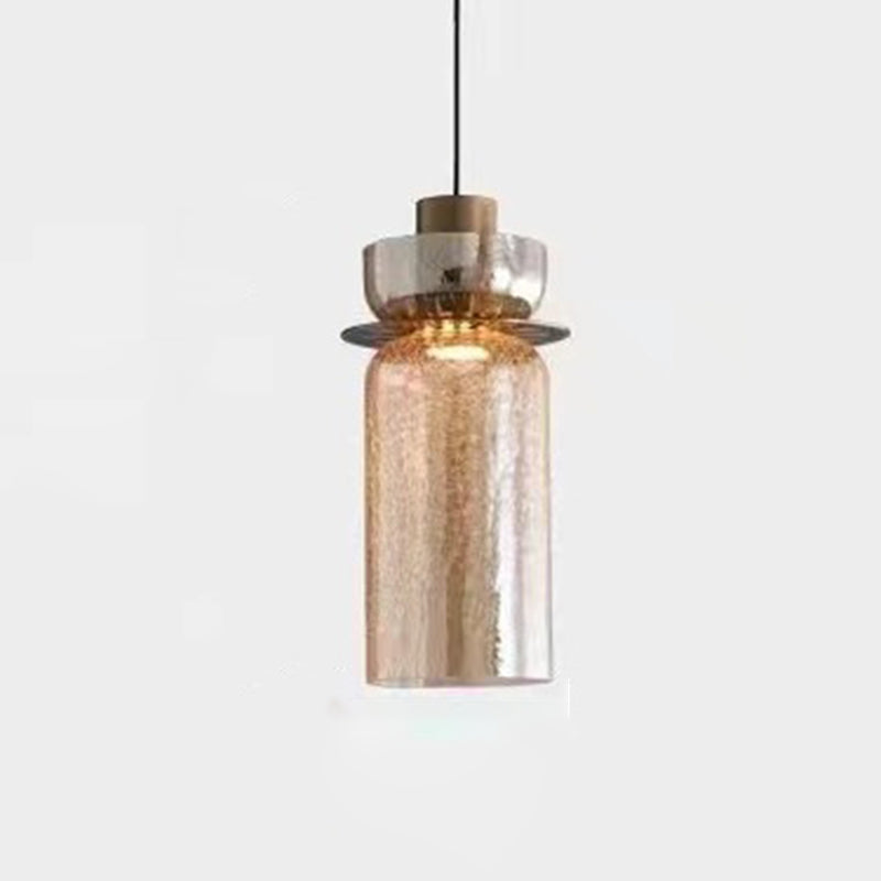 Lustre LED en verre craquelé cylindrique rond de luxe contemporain pour salon 
