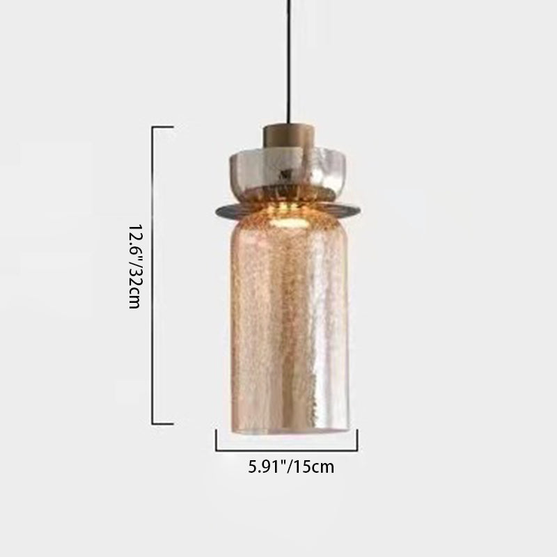 Lustre LED en verre craquelé cylindrique rond de luxe contemporain pour salon 