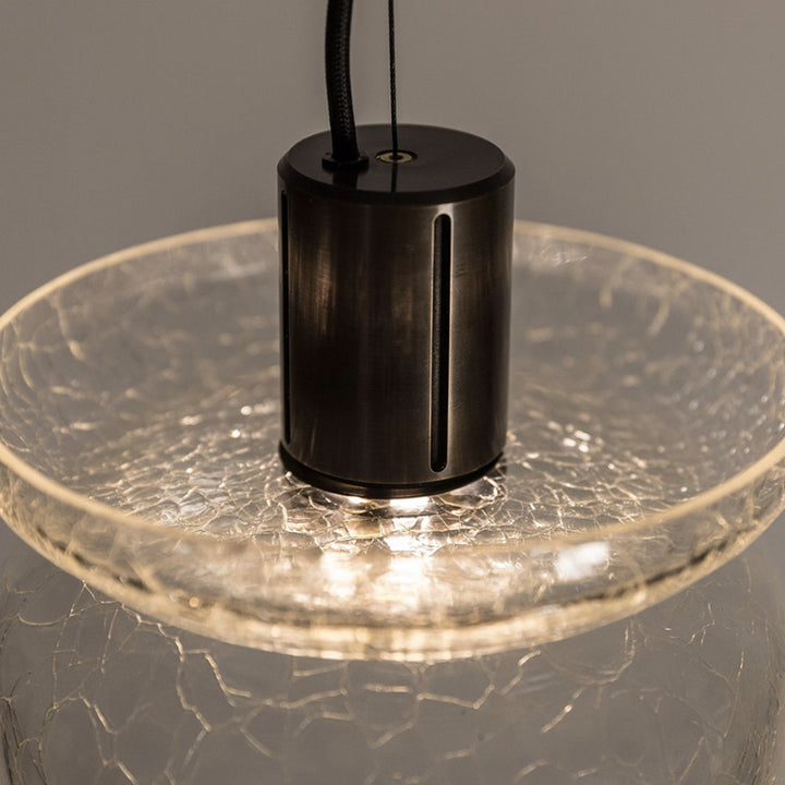 Lustre LED en verre craquelé cylindrique rond de luxe contemporain pour salon 