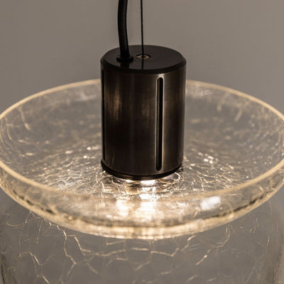 Lustre LED en verre craquelé cylindrique rond de luxe contemporain pour salon 