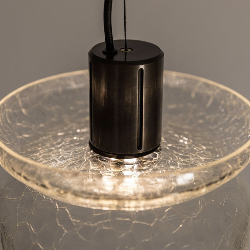 Lustre LED en verre craquelé cylindrique rond de luxe contemporain pour salon 