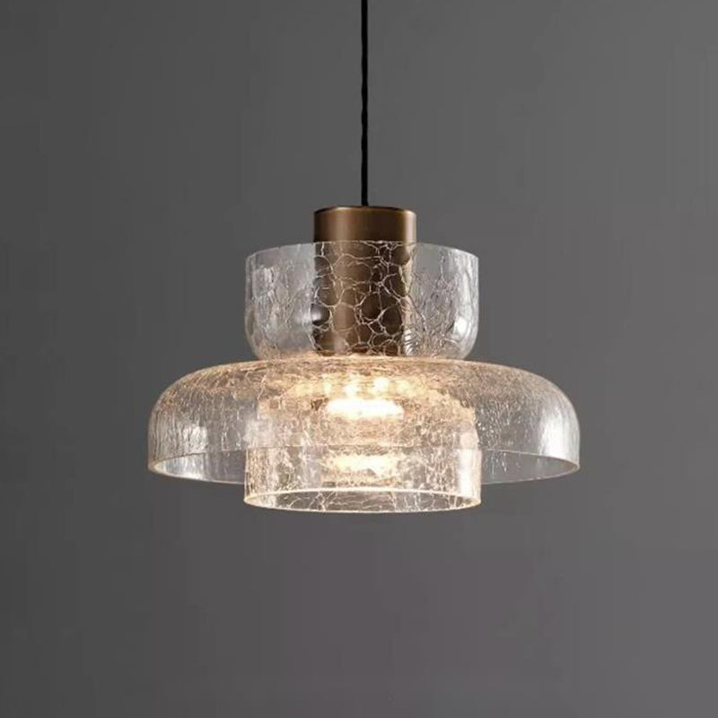 Lustre LED en verre craquelé cylindrique rond de luxe contemporain pour salon 