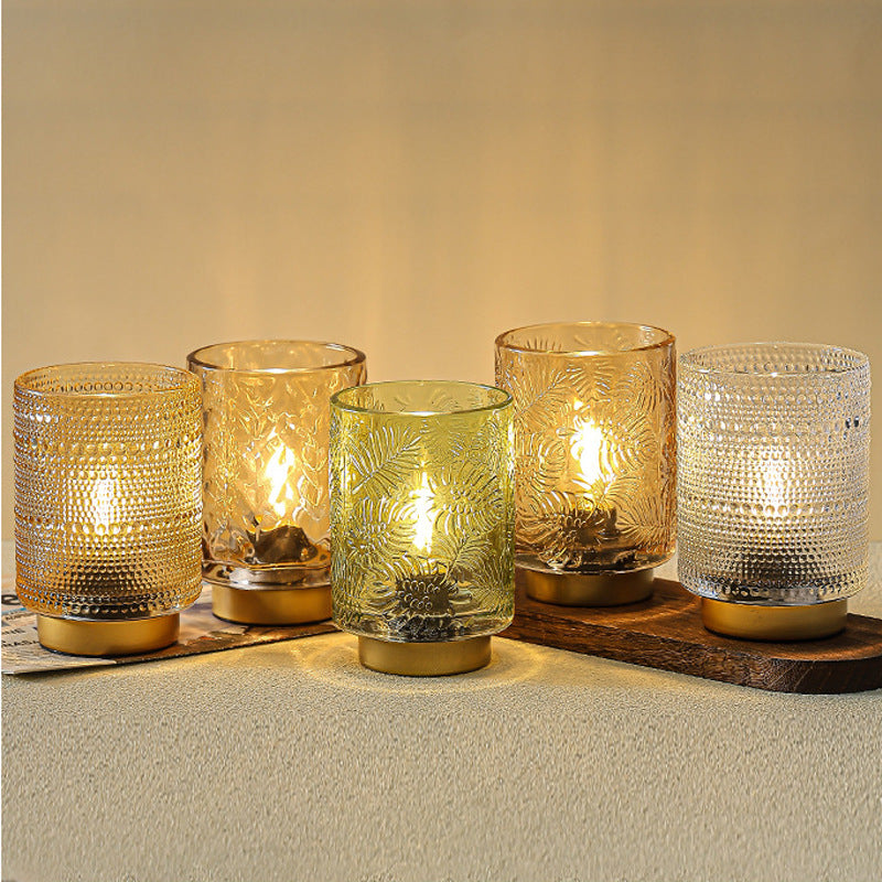 Moderne Art Deco Zylinder Punkt Blatt Glas LED Tischlampe für das Schlafzimmer 