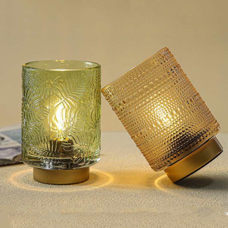 Moderne Art Deco Zylinder Punkt Blatt Glas LED Tischlampe für das Schlafzimmer 