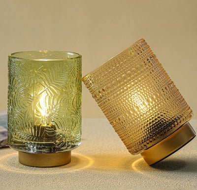 Moderne Art Deco Zylinder Punkt Blatt Glas LED Tischlampe für das Schlafzimmer 