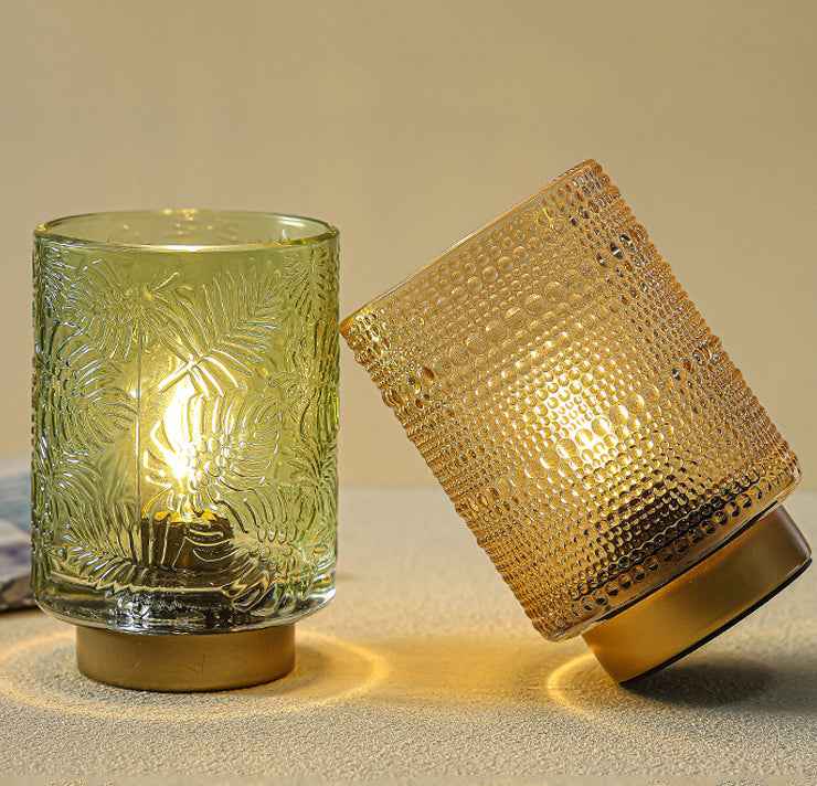 Moderne Art Deco Zylinder Punkt Blatt Glas LED Tischlampe für das Schlafzimmer 