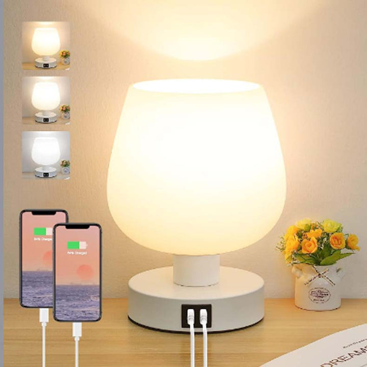 Moderne minimalistische runde Glasschirm Eisenbasis 1-Licht Tischlampe für Schlafzimmer 
