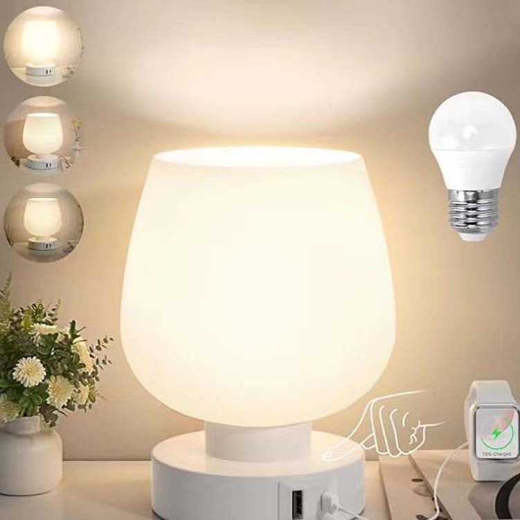 Moderne minimalistische runde Glasschirm Eisenbasis 1-Licht Tischlampe für Schlafzimmer 