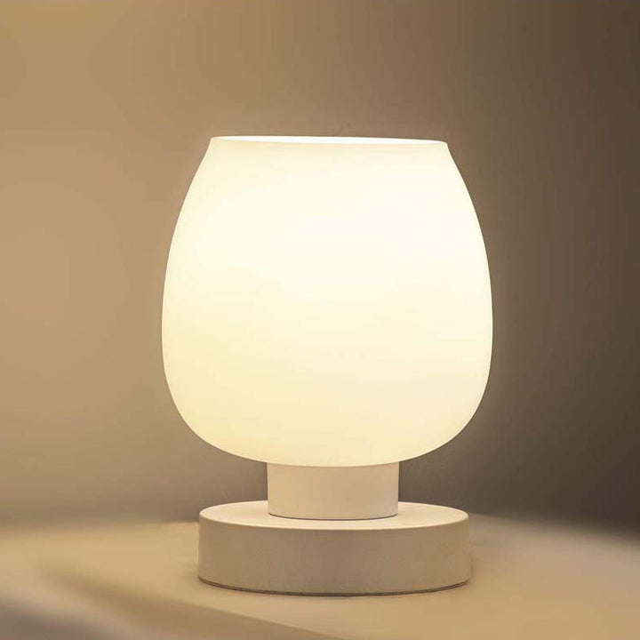 Lámpara de mesa de 1 luz con base de hierro y pantalla de vidrio redonda moderna minimalista para dormitorio 