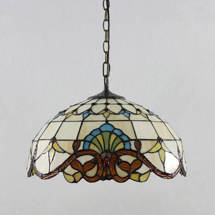 Abat-jour en verre teinté fleur baroque traditionnel Tiffany Dome Fer Suspension 1 lumière pour salon 
