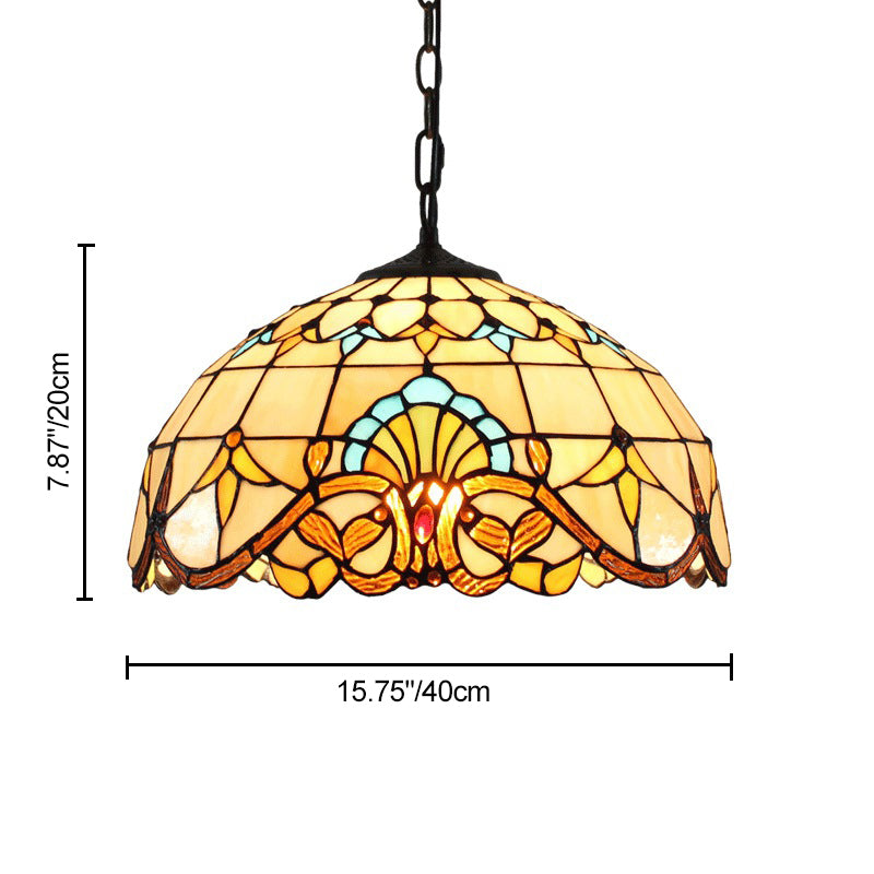 Abat-jour en verre teinté fleur baroque traditionnel Tiffany Dome Fer Suspension 1 lumière pour salon 