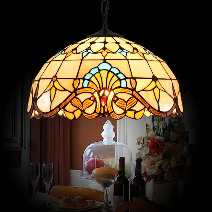 Abat-jour en verre teinté fleur baroque traditionnel Tiffany Dome Fer Suspension 1 lumière pour salon 