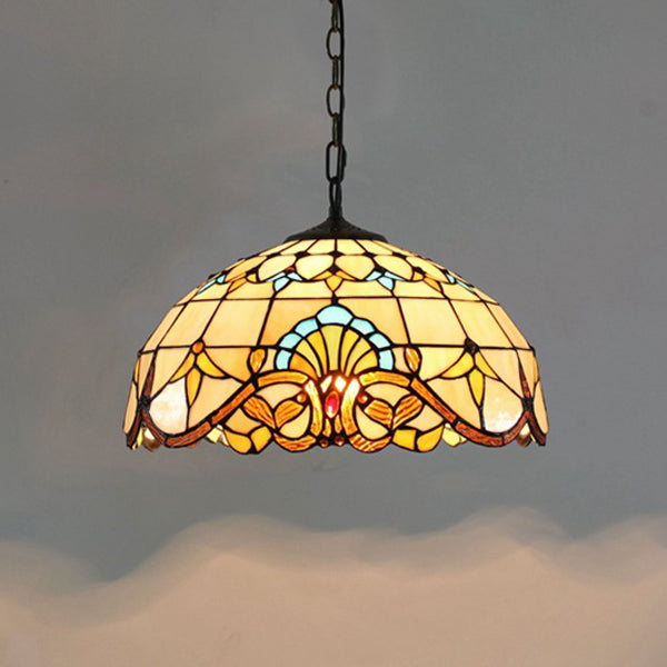 Abat-jour en verre teinté fleur baroque traditionnel Tiffany Dome Fer Suspension 1 lumière pour salon 