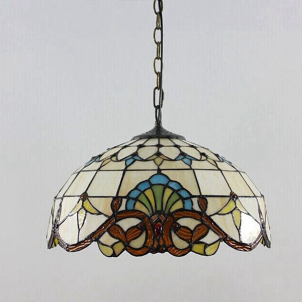 Abat-jour en verre teinté fleur baroque traditionnel Tiffany Dome Fer Suspension 1 lumière pour salon 