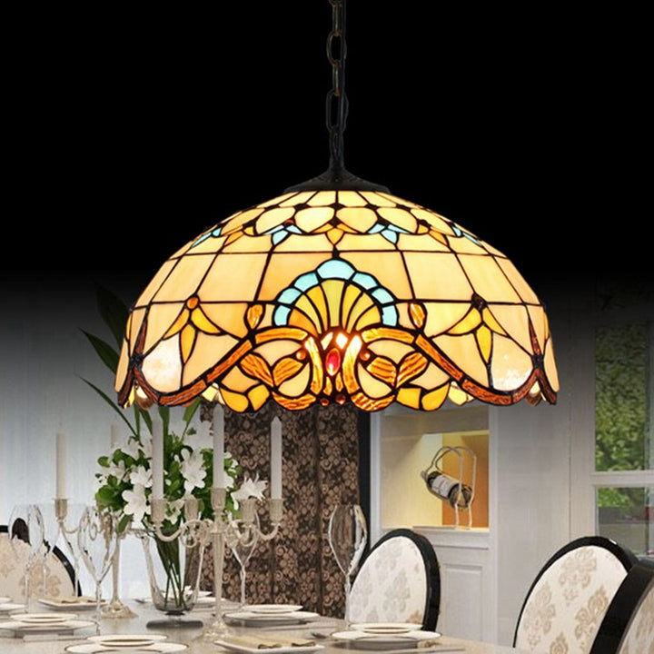 Abat-jour en verre teinté fleur baroque traditionnel Tiffany Dome Fer Suspension 1 lumière pour salon 
