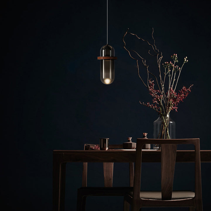 Moderne Minimalistische Zylinder-Gradienten-Glas-Eisen-LED-Pendelleuchte für das Schlafzimmer 