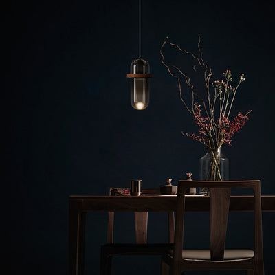 ضوء قلادة LED من الحديد والزجاج المتدرج الأسطواني البسيط الحديث لغرفة النوم 