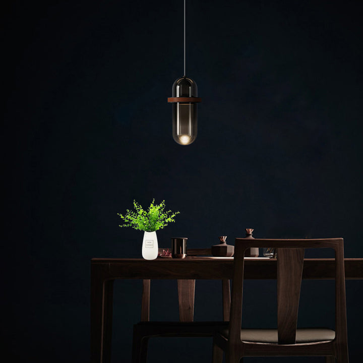 Modern Minimalist Cylinder Gradient Glass Iron LED Pendant Light For Bedroom